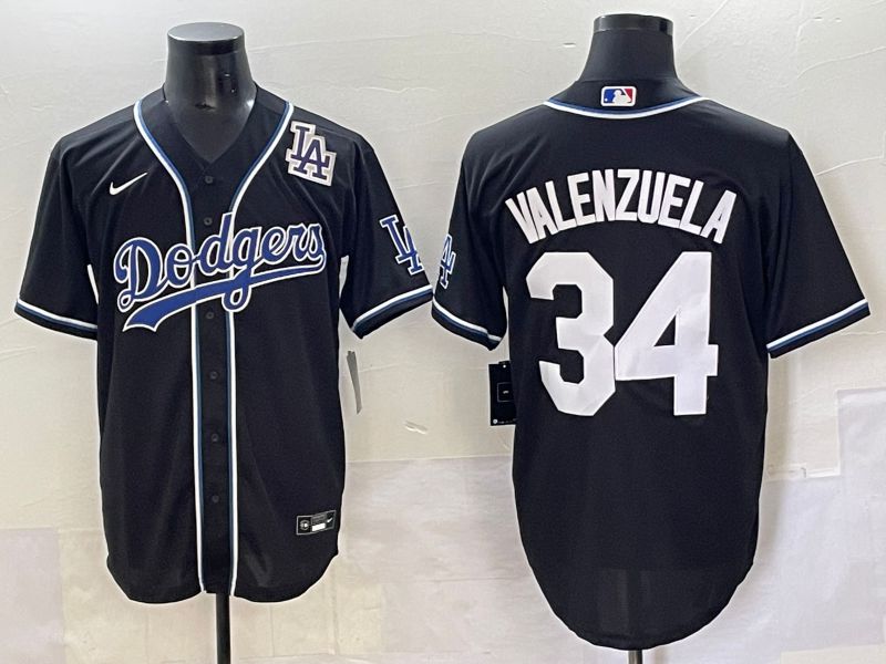 Men 2025 Los Angeles Dodgers 34 Valenzuela Black Three generations Fashion Nike MLB Jersey style 7049